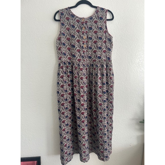Natural Life Floral Overall Cotton Midi Dress Button Front Waist Cotton M Modest - Picture 4 of 15